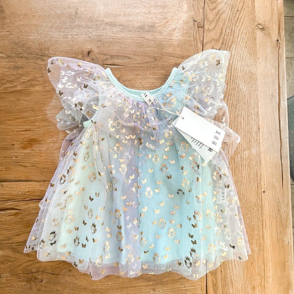 NWT! HUXBABY Unicorn Butterfly Wing Flutter Sleeve Dress Size 3-6M